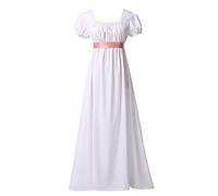 COSDREAMER Vestidos de Regencia Vestidos de Cintura Alta para Mujeres Vestidos de Baile Retro Victoria para Mujeres (Blanco, L)