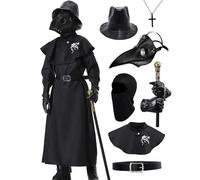 Coseaon Niños Disfraz Medico de Peste Negra Disfraz Mascara Médico Peste Plague Doctor Costume Kids (150)