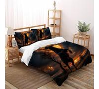 Cosecha Luna Toro Juego De Ropa De Cama Estampado 3D Vida Silvestre LY Animal Microfibra Antialérgica con Cremallera Oculta para Niños Y Adultos Tamaño Super King（260x220cm）