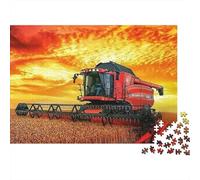 Cosechadora en Campo Rompecabezas de 1000 Piezas de Ocio para Adultos Cosechadora Trabajando bajo Cielo Atardecer Impresionante Premium Desafiante Alivio de Estrés 52x38cm/1000pzs