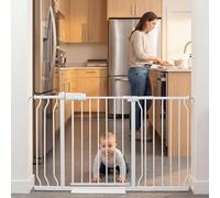 COSEND - Puerta de bebé extra ancha con cierre automático de metal blanco para niños, mascotas, puertas de seguridad para escaleras, puertas, cocina y sala de estar (122-134 cm), color blanco