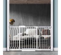 COSEND - Puerta de bebé extra ancha con cierre automático de metal blanco para niños, mascotas, puertas de seguridad para escaleras, puertas, cocina y sala de estar (134 a 146 cm), color blanco