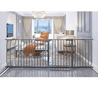 COSEND - Puerta de bebé extra ancha con cierre automático, metal negro, para niños, mascotas, puertas de seguridad para escaleras, puertas, cocina y sala de estar (194-206 cm), color negro