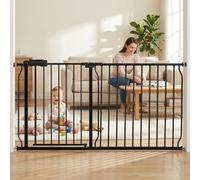 COSEND Puertas de seguridad extra anchas para interiores de metal negro con gran presión para mascotas que pasan a través de la puerta de seguridad larga para la casa o escaleras (146158 cm),