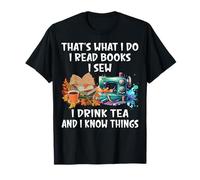Coser Libros de Lectura Beber té Coser Costura Camiseta