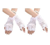 COSFAN 2 Pares de Guantes de Encaje Floral de Medio Dedo para Mujer,Guantes de Novia Cortos hasta la Muñeca,Elegantes Guantes de Encaje para Fiesta de Té Boda Opera Halloween