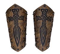 COSFAN Brazales medievales de 2 piezas, protectores de brazo de cuero vikingo, espada, guantelete en relieve, muñequera de brazo de tiro con arco Vintage para Cosplay LARP Halloween (Marrón)