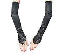 COSFAN Guantes de Raso Con Dedos de Gancho Para Mujer, Largos Flapper de Noche Para Ópera, Retro de Codo Para Fiestas de los Años 20 Accesorios