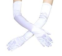 COSFAN Guantes largos de mujer,Guante de raso clásico de ópera,Guantes de novia elásticos,Guantes de estilo años 20 para mujeres fiesta festiva boda Halloween (Blanco)