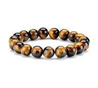 COSFAN Ojo de Tigre Natural Pulsera de Piedra 10mm Crystal Gemstone Beaded Hombres Mujeres Meditación Mala Budista Oración Zen Budismo Pulsera