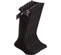 COSHAL® Calcetines de rodilla altos de algodón para niñas con lazos de cinta para uniforme escolar, ideales para regreso a clases, fiesta y uso cómodo, calcetines de rodilla con lazo para niñas