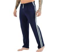 COSHAL® Pantalones de chándal para hombre, 2 lados, a rayas, dobladillo abierto, pantalones casuales para hombre, pantalones de chándal para hombre, pantalones de descanso para hombre, azul marino, XL