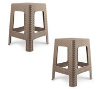COSHANO 2X Taburete plástico Estilo ratán Moderno apilable para Interior y Exterior Fabricado en España - 36x36x45cm (2, Marron)