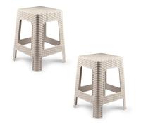 COSHANO 2X Taburete plástico Estilo ratán Moderno apilable para Interior y Exterior Fabricado en España - 36x36x45cm (2, Beige)