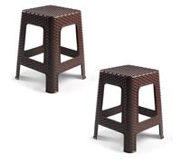 COSHANO 2X Taburete plástico Estilo ratán Moderno apilable para Interior y Exterior Fabricado en España - 36x36x45cm (2, Wengue)