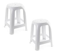 COSHANO 2X Taburete Silla de plástico Asiento apilable Banco jardín Camping Playa Fabricado en españa (2X Blanco)