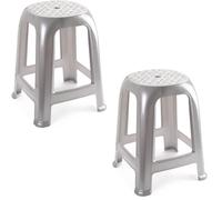 COSHANO 2X Taburete Silla de plástico Asiento apilable Banco jardín Camping Playa Fabricado en españa (2X Plata)