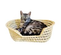 COSHANO Cesta Cama para Gatos y Perros en Palma Trenzada. Moisés para Animales Mascotas. Cama para Gatos de Mimbre. Fabricado a Mano Cada Cama es Unica (48x40x16 Marron)