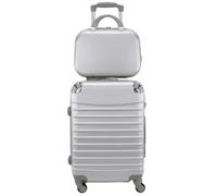 COSHANO Maleta de Cabina Trolley de Viaje con Neceser a Juego Equipaje de Mano 4 Ruedas 360º Maleta 55x35x20cm y Neceser 34x27x14cm. Comercial, Piloto, Medico. (Plata)
