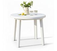 COSHANO Mesa de Jardín Redonda 90cm de recina Auxiliar Exterior desmotable portátil, Camping, terraza, Acampada, Playa. Color Blanco