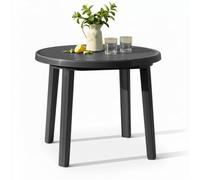 COSHANO Mesa de Jardín Redonda de recina Gris Antracita 90x72cm Auxiliar Exterior desmotable portátil, Camping, terraza, Acampada, Playa.