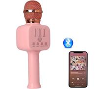 COSHANO Micrófono Inalámbrico con Altavoz y luz RGB Karaoke Bluetooth, Infantil, Portátil para niños y Adultos Cantar Musical. (Rosa)