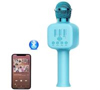 COSHANO Micrófono Inalámbrico con Altavoz y luz RGB Karaoke Bluetooth, Infantil, Portátil para niños y Adultos Cantar Musical. (Azul)