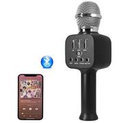 COSHANO Micrófono Inalámbrico con Altavoz y luz RGB Karaoke Bluetooth, Infantil, Portátil para niños y Adultos Cantar Musical. (Negro)