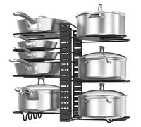 COSHANO Soporte de Sartenes y Ollas, Estante Organizador de 8 compartimiento Ajustable, con 2 formas de Almacenar Tapas de Ollas, Platos, cacerolas, sartenes 48x38x20.5cm