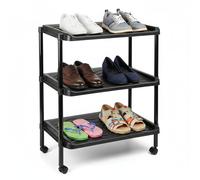 COSHANO Zapatero Estante para zapatos de plástico con Ruedas PLFT, Pares de Zapatos, Organizador, Pasillo, Fabricado en España (Negro 3 Niveles)