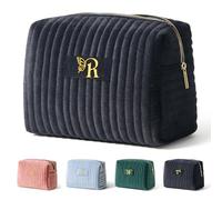 COSHAYSOO Bolsas de maquillaje con inicial para mujer con decoración de mariposas, Negro -, R