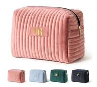 COSHAYSOO Bolsas de maquillaje con inicial para mujer con decoración de mariposas, Rosa (Dusty Pink), R