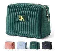 COSHAYSOO Bolsas de maquillaje con inicial para mujer con decoración de mariposas, Verde bosque, K