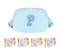 COSHAYSOO Cangurera pequeña con parche de letra inicial, correa ajustable para mujeres, adolescentes, niñas, niños, correr, viajar, bolso cruzado de viaje a la moda (negro, marfil, azul, rosa), Azul,