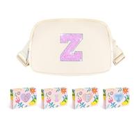 COSHAYSOO Cangurera pequeña con parche de letra inicial, correa ajustable para mujeres, adolescentes, niñas, niños, correr, viajar, bolso cruzado de viaje a la moda (negro, marfil, azul, rosa),