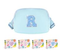 COSHAYSOO Cangurera pequeña con parche de letra inicial, correa ajustable para mujeres, adolescentes, niñas, niños, correr, viajar, bolso cruzado de viaje a la moda (negro, marfil, azul, rosa), Azul,