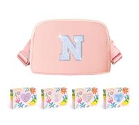 COSHAYSOO Cangurera pequeña con parche de letra inicial, correa ajustable para mujeres, adolescentes, niñas, niños, correr, viajar, bolso cruzado de viaje a la moda (negro, marfil, azul, rosa),