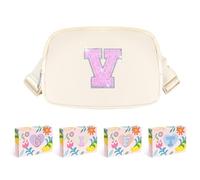 COSHAYSOO Cangurera pequeña con parche de letra inicial, correa ajustable para mujeres, adolescentes, niñas, niños, correr, viajar, bolso cruzado de viaje a la moda (negro, marfil, azul, rosa),