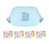 COSHAYSOO Cangurera pequeña con parche de letra inicial, correa ajustable para mujeres, adolescentes, niñas, niños, correr, viajar, bolso cruzado de viaje a la moda (negro, marfil, azul, rosa), Azul,