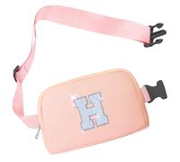 COSHAYSOO Cangurera pequeña con parche de letra inicial, correa ajustable para mujeres, adolescentes, niñas, niños, correr, viajar, bolso cruzado de viaje a la moda (negro, marfil, azul, rosa),