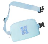 COSHAYSOO Cangurera pequeña con parche de letra inicial, correa ajustable para mujeres, adolescentes, niñas, niños, correr, viajar, bolso cruzado de viaje a la moda (negro, marfil, azul, rosa), Azul,