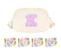 COSHAYSOO Cangurera pequeña con parche de letra inicial, correa ajustable para mujeres, adolescentes, niñas, niños, correr, viajar, bolso cruzado de viaje a la moda (negro, marfil, azul, rosa),