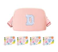 COSHAYSOO Cangurera pequeña con parche de letra inicial, correa ajustable para mujeres, adolescentes, niñas, niños, correr, viajar, bolso cruzado de viaje a la moda (negro, marfil, azul, rosa),