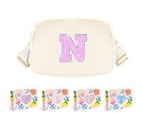 COSHAYSOO Cangurera pequeña con parche de letra inicial, correa ajustable para mujeres, adolescentes, niñas, niños, correr, viajar, bolso cruzado de viaje a la moda (negro, marfil, azul, rosa),