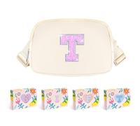 COSHAYSOO Cangurera pequeña con parche de letra inicial, correa ajustable para mujeres, adolescentes, niñas, niños, correr, viajar, bolso cruzado de viaje a la moda (negro, marfil, azul, rosa),