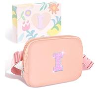 COSHAYSOO Riñonera de cintura pequeña con parche de letra inicial, correa ajustable para mujeres, adolescentes, niñas, correr, viajar, gimnasio, senderismo, mini bolso cruzado de viaje, bolsa cruzada