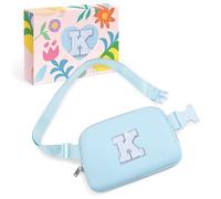 COSHAYSOO Riñonera de cintura pequeña con parche de letra inicial, correa ajustable para mujeres, adolescentes, niñas, viajes, gimnasio, senderismo, bolso cruzado de viaje cruzado a la moda, Azul, S,