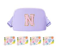 COSHAYSOO Riñonera de cintura pequeña con parche de letra inicial, correa ajustable para mujeres, adolescentes, niñas, correr, viajar, bolsa de viaje moderna, Lavanda, S, N