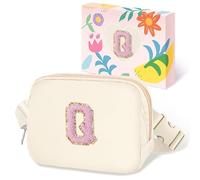COSHAYSOO Riñonera de cintura pequeña con parche de letra inicial, correa ajustable para mujeres, adolescentes, niñas, viajes, gimnasio, senderismo, bolso cruzado de viaje cruzado a la moda, Ivory
