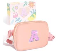 COSHAYSOO Riñonera de cintura pequeña con parche de letra inicial, correa ajustable para mujeres, adolescentes, niñas, correr, viajar, gimnasio, senderismo, mini bolso cruzado de viaje, bolsa cruzada